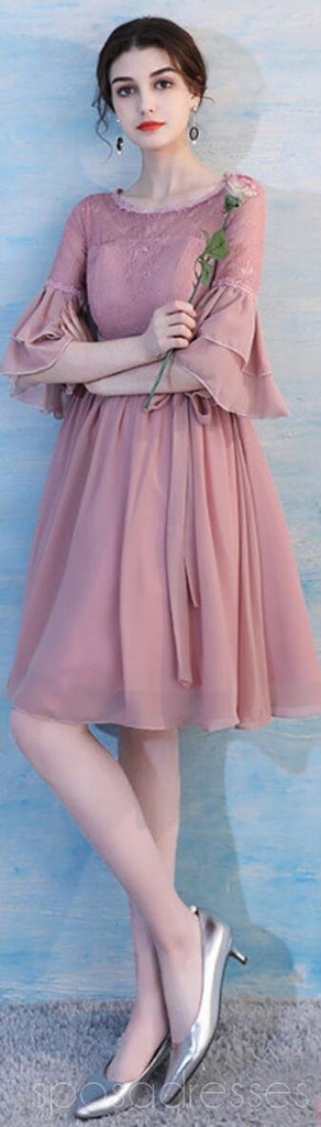 Dusty Pink Chiffon Dépareillé Simple Short Bridesmaid Robes en ligne, WG514