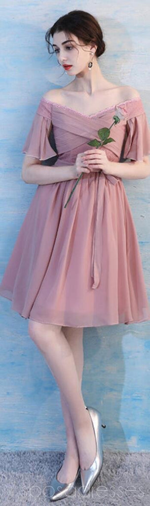 Dusty Pink Chiffon Misincompatíveis Simples Short Bridesmaid Vestidos Online, WG514