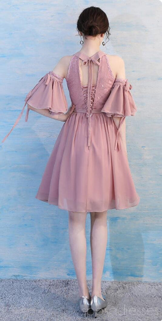 Dusty Pink Chiffon Misincompatíveis Simples Short Bridesmaid Vestidos Online, WG514