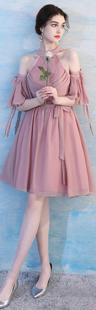 Dusty Pink Chiffon Misincompatíveis Simples Short Bridesmaid Vestidos Online, WG514