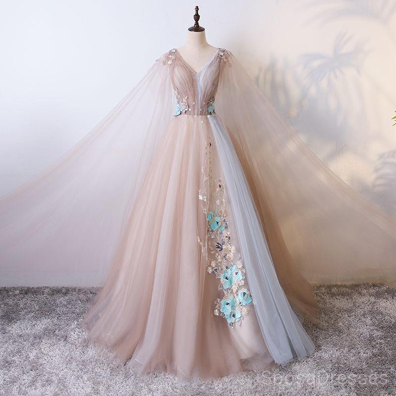 Tulle V Neck Long Ball Gown Evening Prom Dresses, Cheap Custom Sweet 16 Dresses, 18499