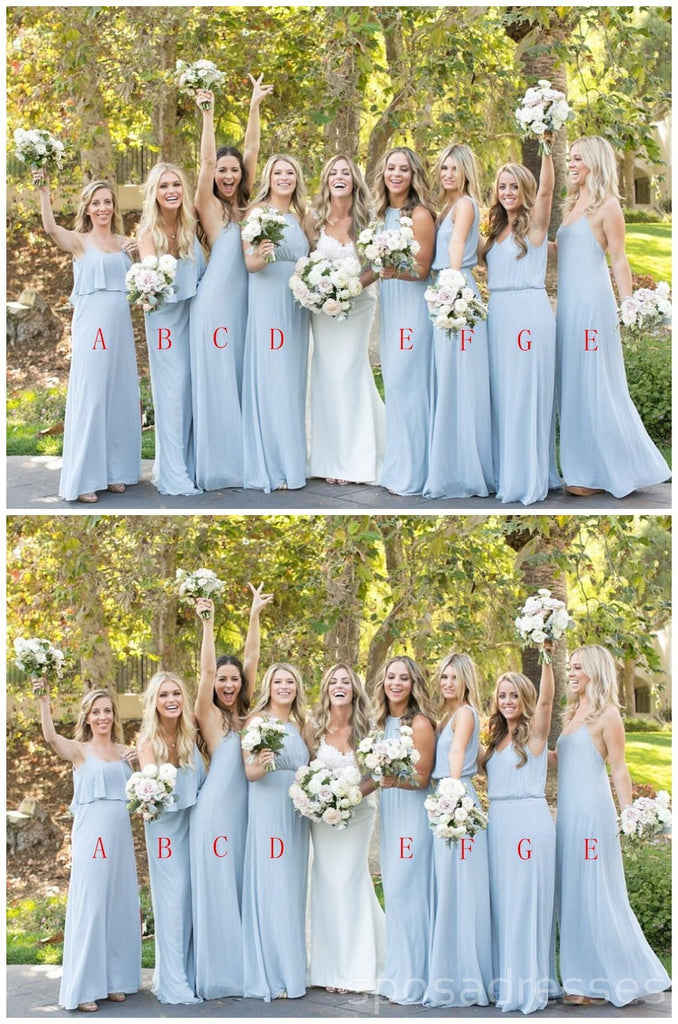 Mismatched Blue Chiffon Floor Length Cheap Long Bridesmaid Dresses, WG567