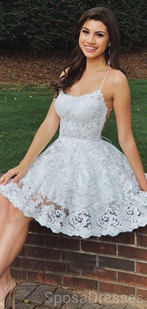 Spaghetti Straps Off White Lace Short Homecoming Dresses Online, Cheap Short Prom Dresses, CM843