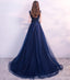 Scoop Navy Lace Perle Longues Robes de Bal du Soir, Cheap Custom Sweet 16 Robes, 18525