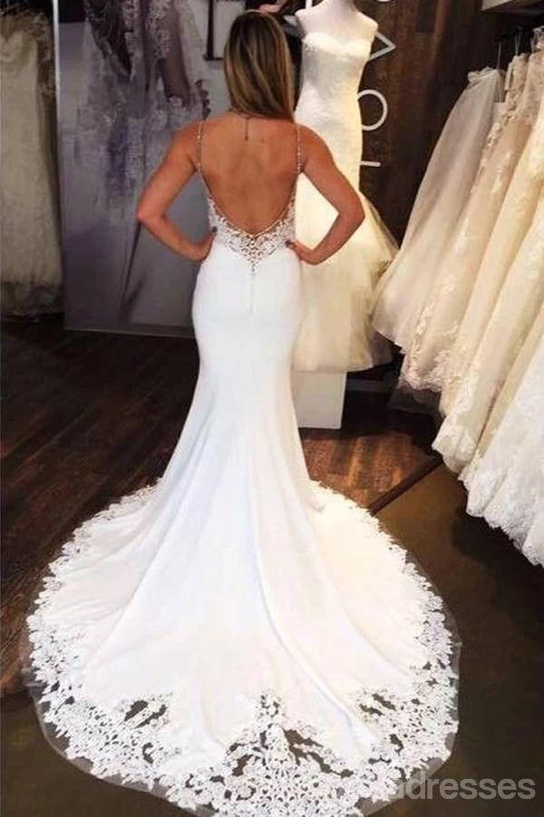 Spaghetti Straps Sexy Backless Mermaid Wedding Dresses Online, Robes de mariée pas cher, WD617