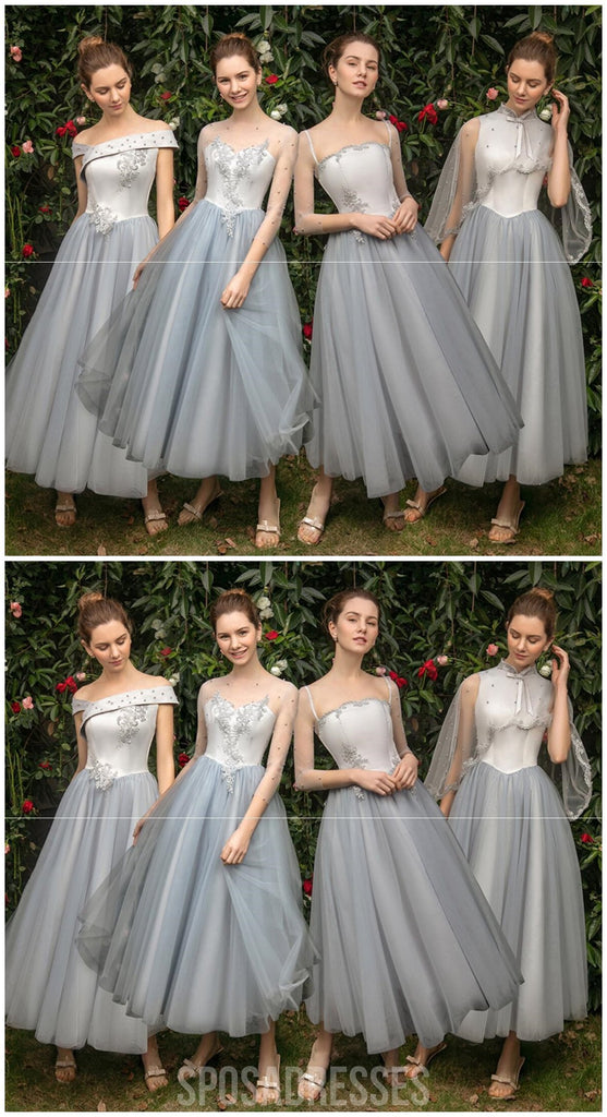 Lace Beaded Grey Short Mismatched Cheap Bridesmaid Dresses Online, WG544