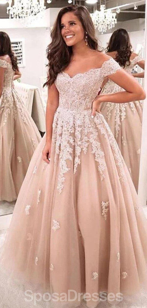 Off Shoulder Lace Beaded A-line Cheap Evening Prom Dresses, Evening Party Prom Dresses, 12182