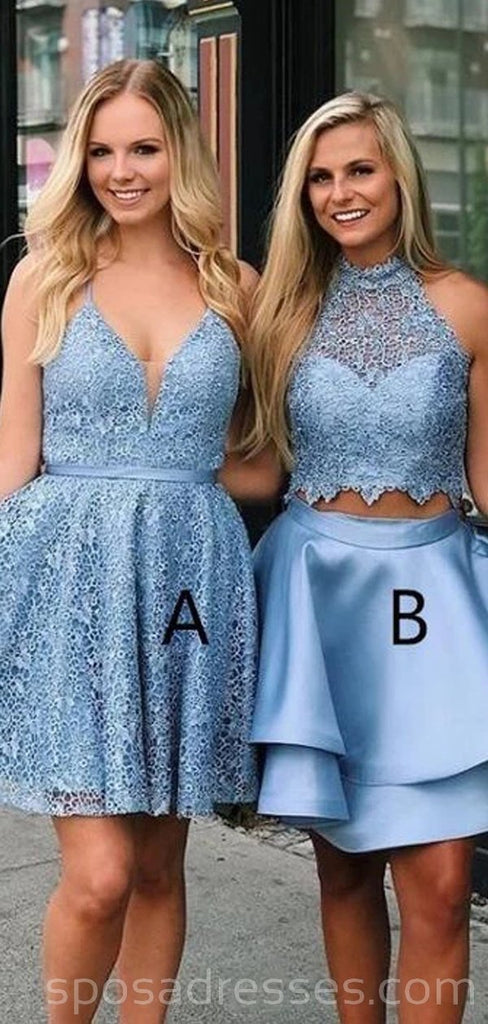 Robes de bal pas cher courtes en dentelle bleue en ligne, robes de bal courtes pas chères, CM746