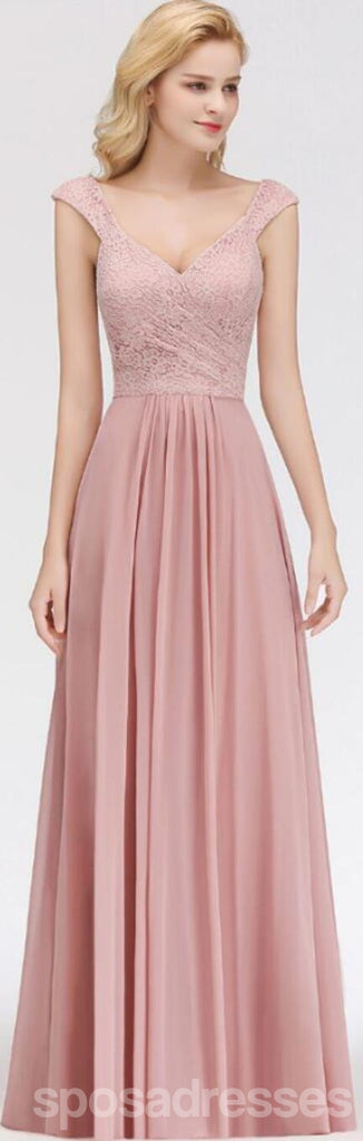 Blush Pink Lace Floor Length Mismatched Chiffon Bridesmaid Dresses Online, WG542