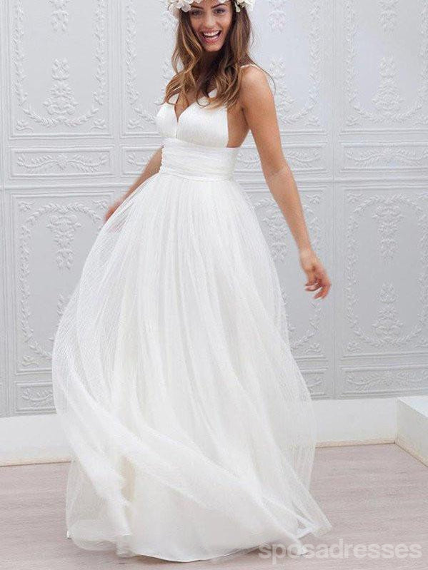 Vestidos de novia sin espalda sexy con tirantes finos, vestidos de novia largos y personalizados, 17092