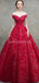 Red Off Shoulder Lace Ball Gown Long Evening Prom Dresses, Evening Party Prom Dresses, 12216