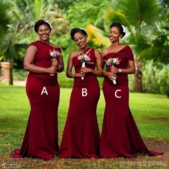 Mismatched Mermaid Burgundy Cheap Long Bridesmaid Dresses,WG1350