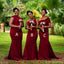 Mismatched Mermaid Burgundy Cheap Long Bridesmaid Dresses,WG1350