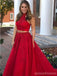 Burgundy A-line Two Pieces A-line Cheap Long Prom Dresses Online,12912