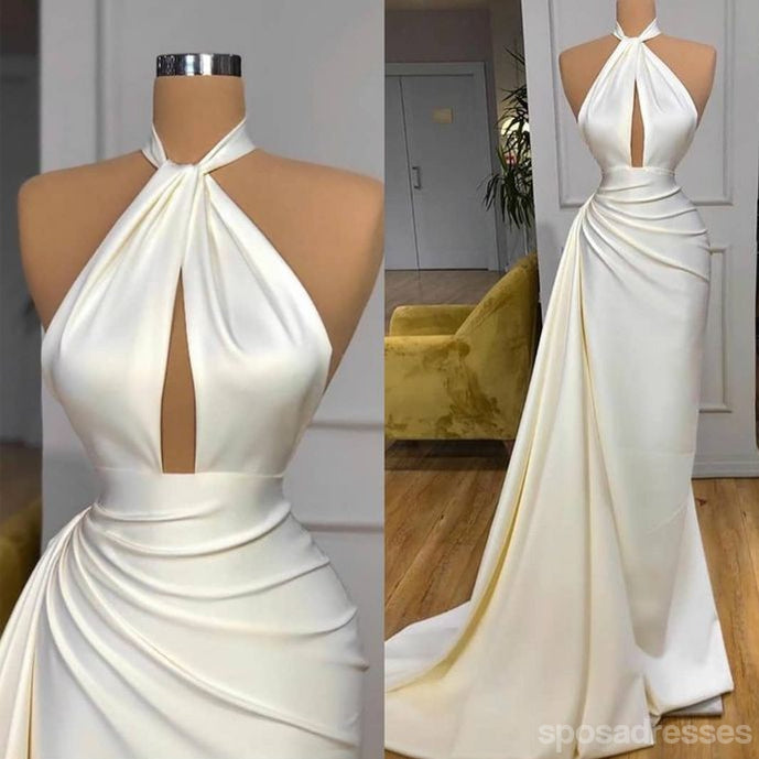 Simple Ivory Mermaid Halter Cheap Long Prom Dresses,Evening Party Dresses,12867