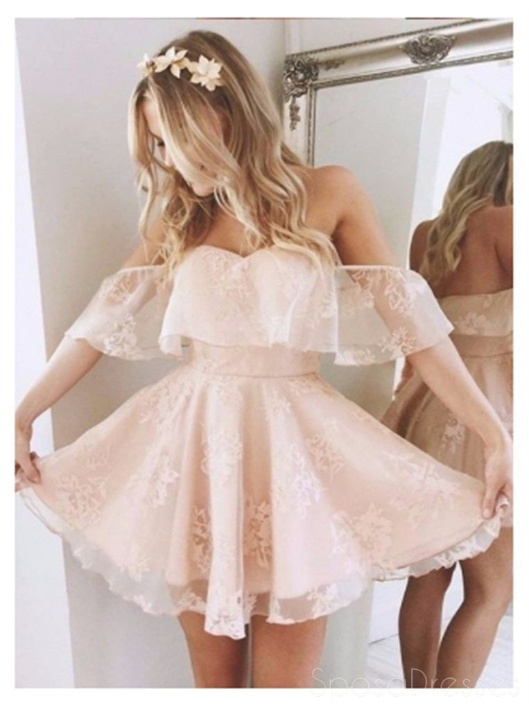 Robe de bal courte en dentelle sans bretelles à épaules dénudées, Robe de soirée courte abordable à 16 robes, Robes de cocktail de retour parfaites, CM375