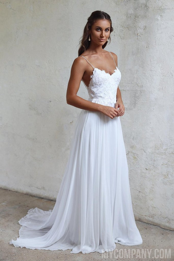 Sexy Backless Spaghetti StrapsUnique Cheap Beach Wedding Dresses, WD912