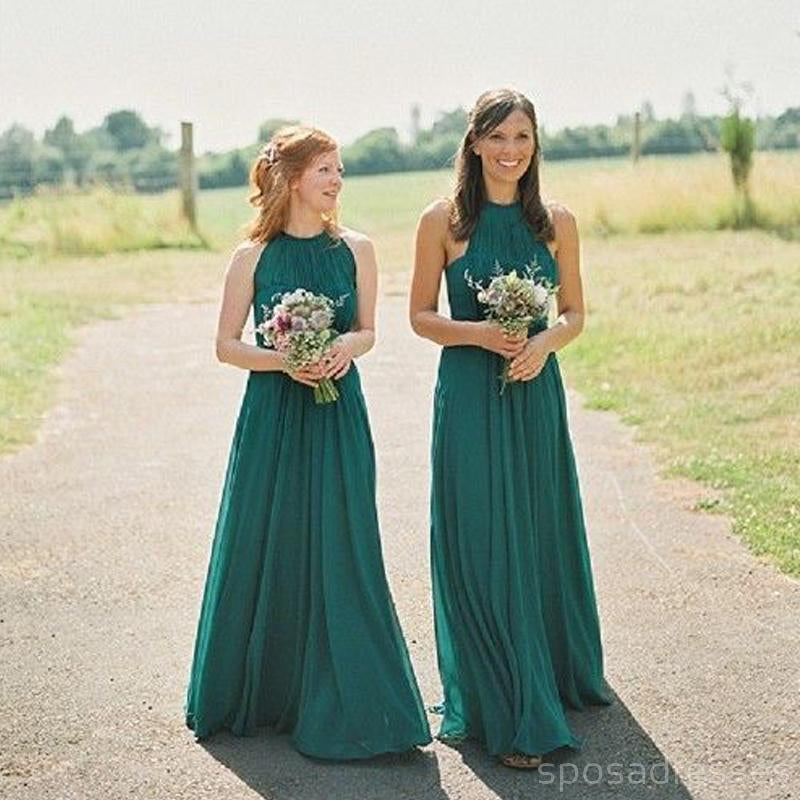 Vestidos baratos da dama de honra do Chiffon verde personalizado da cabeçada, WG221