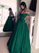 Emerald Green Off The Shoulder Custom Long Evening Prom Dresses, 17387