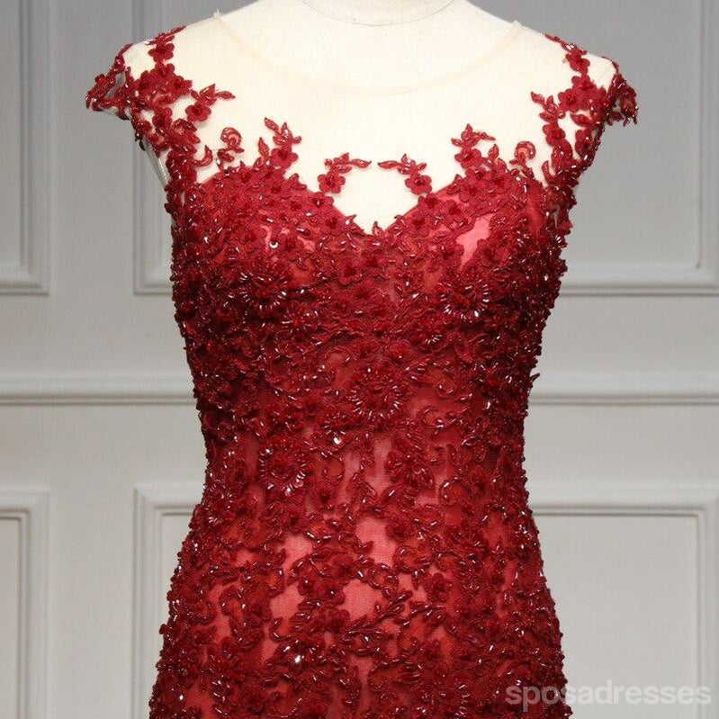 Sexy Mermaid Red Cap Sleeves Long Prom Dresses Online, Dance Dresses,12569