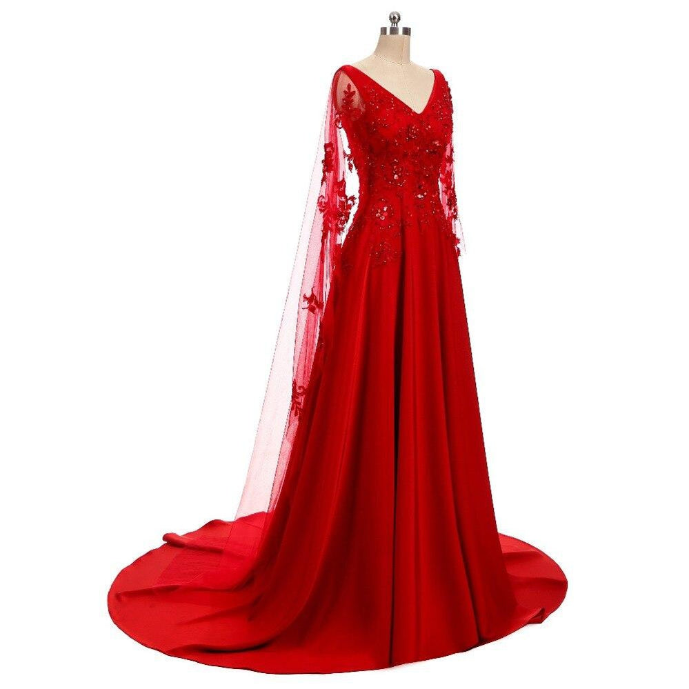 Red A-line Long Sleeves V-neck Cheap Prom Dresses Online,Dance Dresses,12578