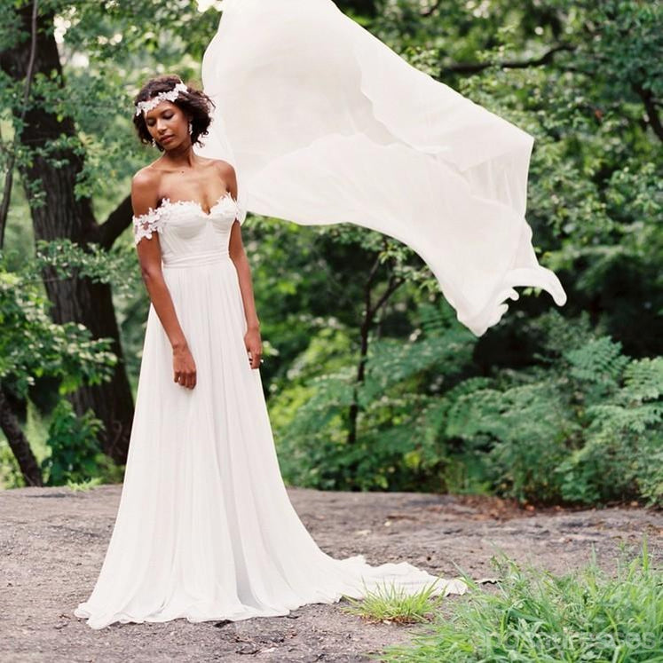 Manches en dentelle à épaules dénudées Robes de mariée de plage bon marché occasionnelles uniques, WD313