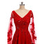 Red A-line Long Sleeves V-neck Cheap Prom Dresses Online,Dance Dresses,12578