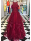 Halter Lace Red Ruffle Longa Noite Vestidos De Baile, Vestidos De Baile De Festa Custom Baratos, 18597