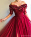 Off Shoulder Hand Made Flower Long Evening Prom Dresses With Pockets, Cheap Custom Party Prom Dresses, 18608