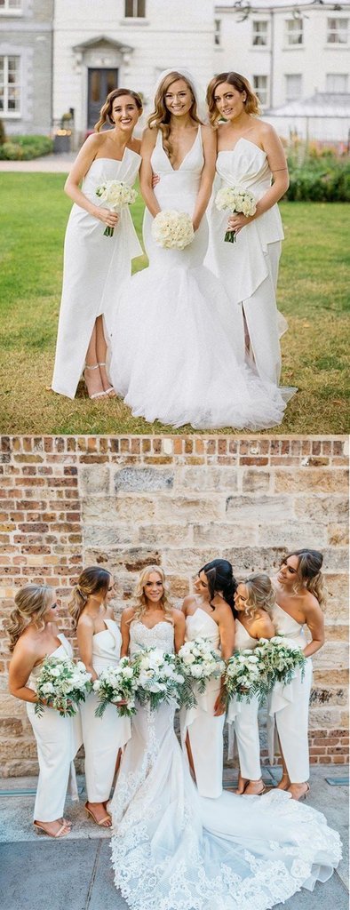 Unique Off White Side Slit Cheap Long Bridesmaid Dresses Online, WG569