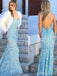 Sexy Backless Blue Mermaid Long Evening Prom Dresses, Evening Party Prom Dresses, 12167