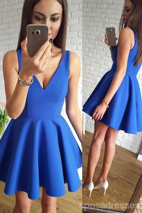 Blue V-Neck Cheap 2018 Homecoming Dresses Under 100, CM406