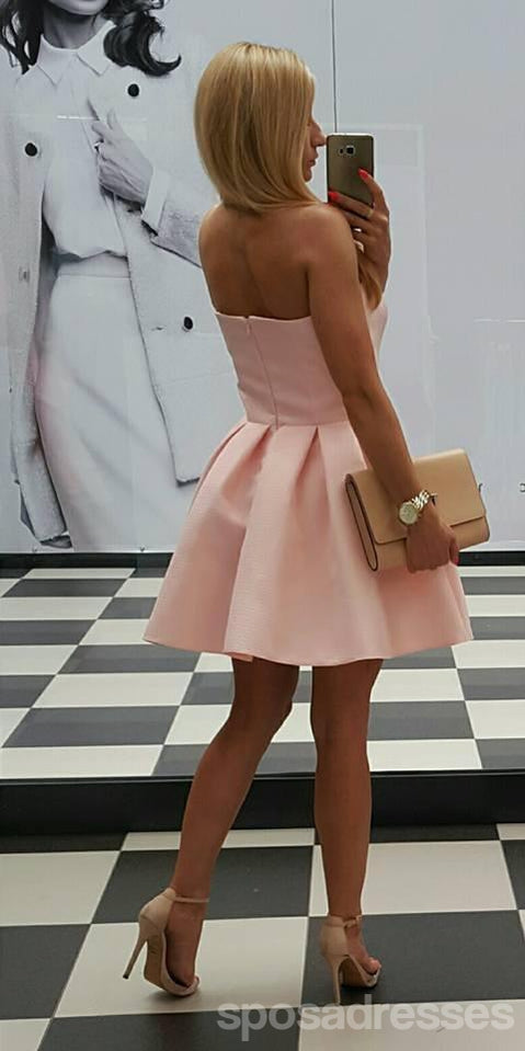 Simple Pale Pink Sweetheart Satin Short Homecoming Dresses Online, CM635