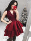 V Neck Burgundy Lace baratos curtos regresso a casa vestidos online, CM616