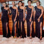 Elegant Sexy Mermaid Black One Shoulder High Slit Long Bridesmaid Dresses Gowns Online,WG965