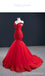 Red Mermaid V-neck Off Shoulder Long Party Prom Dresses Online,12566