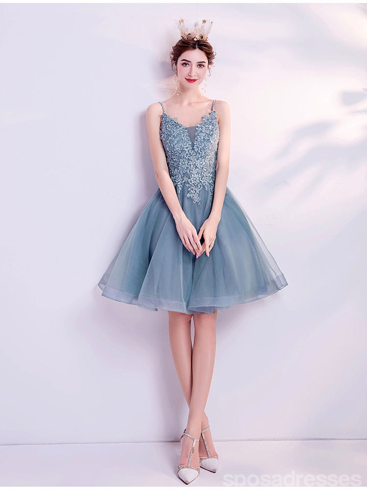 V Neck Dusty Pink Tulle Beaded Short Homecoming Dresses Online, Robes de bal courtes pas chères, CM845