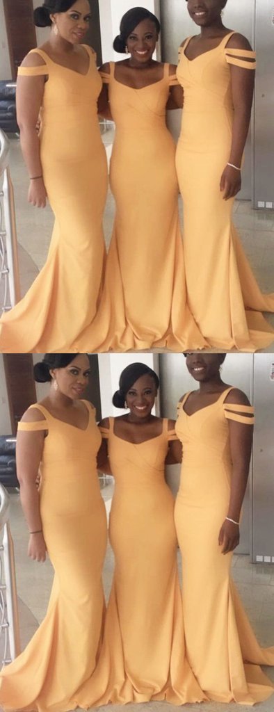 Yellow Long Mermaid Sexy Cheap Bridesmaid Dresses Online, WG574