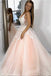 Sexy See Through Lace Applique Pale Pink A line Long Custom Evening Prom Dresses, 17450