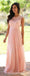 Laço elegante do Assoalho-Comprimento Applique Blush cor-de-Rosa de Longa Formal Barato Chiffon Vestidos de Dama de honra, WG35