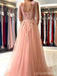 Peach Pink A-line High Slit See Through Long Prom Dresses Online,Dance Dresses,12669