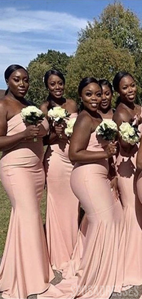 Sexy Mermaid Pink One Shoulder Cheap Long Bridesmaid Dresses Gowns Online,WG968