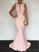 Sexy Open Back Blush Pink Unique Design Mermaid Simple Long Evening Prom Dresses, 17388