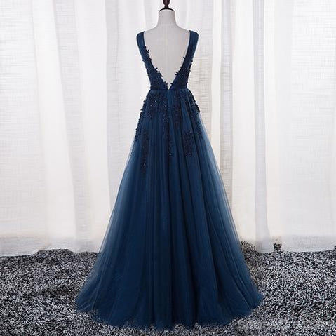 V Neckline Δύο Straps Lake Beaed Long Evening Prom Dresses, 2018 Party Prom Dresses, 17306