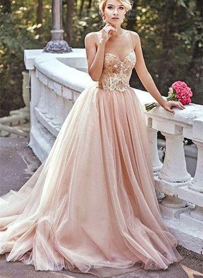 Gold Sequin A line Evening Prom Dresses, Long Tulle Party Prom Dresses, 17051