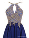 Halter Gold Lace Beaded Chiffon Short Cheap Homecoming Dresses Online, CM730