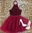 Halter Dark Red Tulle Short Cheap Homecoming Robes En ligne, CM834