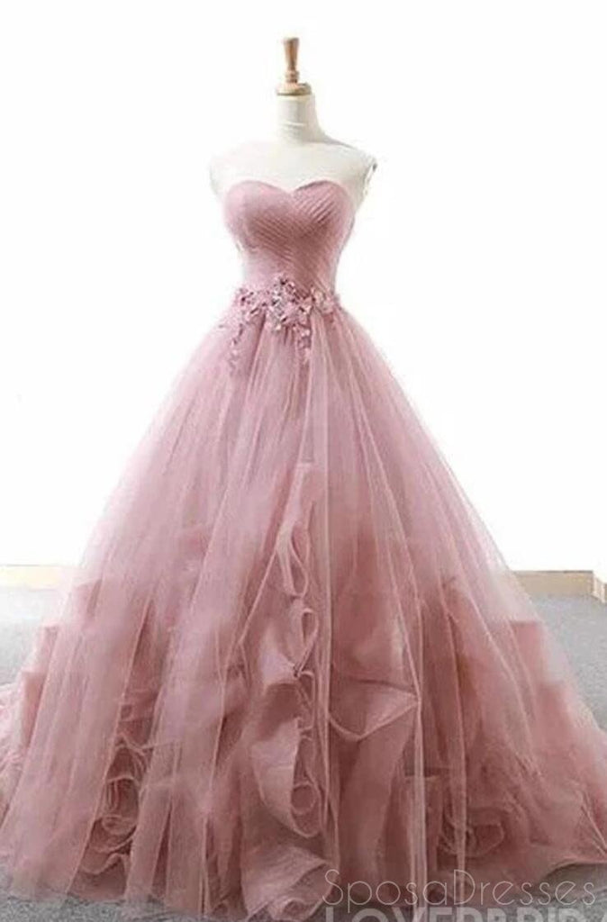 Sweetheart Dusty Pink Hand Made Flower Long Evening Prom Dresses, Cheap Custom Sweet 16 Dresses, 18513