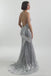 Spaghetti Straps Silver Mermaid Long Evening Prom Dresses, Evening Party Prom Dresses, 12214