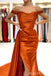 Burnt Orange Mermaid Off Shoulder High Slit Cheap Bridesmaid Dresses,WG1273